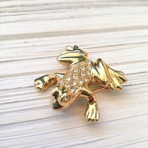 Gold Frog Pin  SAL Swarovski Crystals Brooch